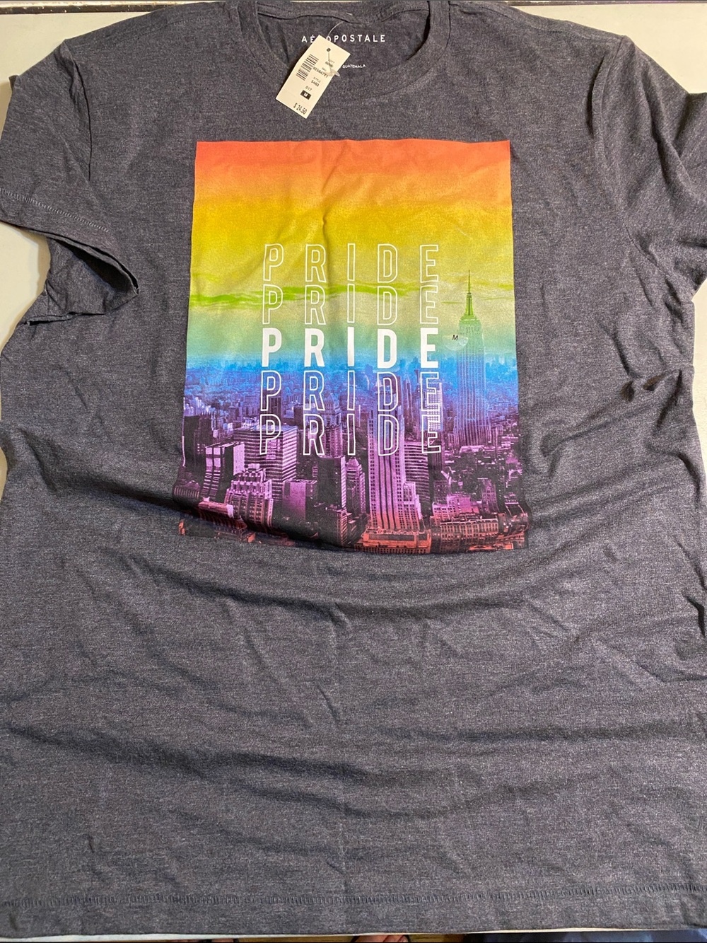 Aeropostale Gray Tee with Rainbow Pride Cityscape